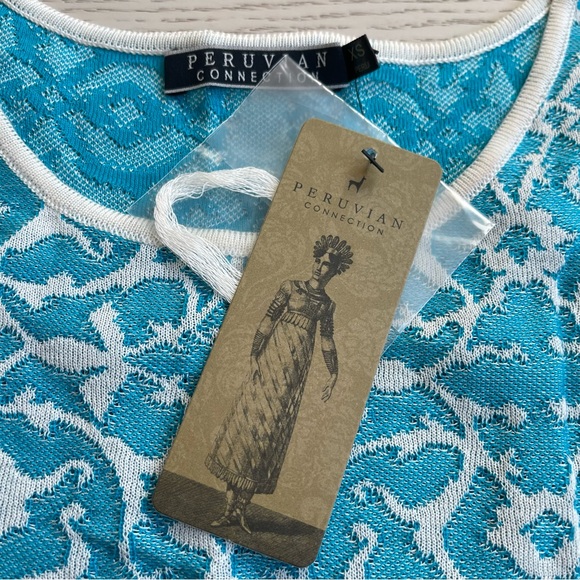 Peruvian Connection Blue White Woven Jacquard Pima Cotton Dress Bahia Sundress - Picture 10 of 15